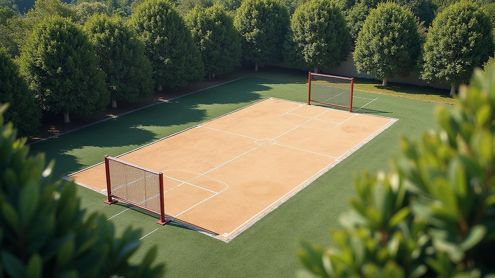 High angle view of a serene outdoor workout space