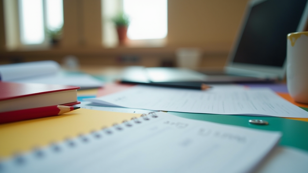 Close-up view of colorful educational materials on a desk