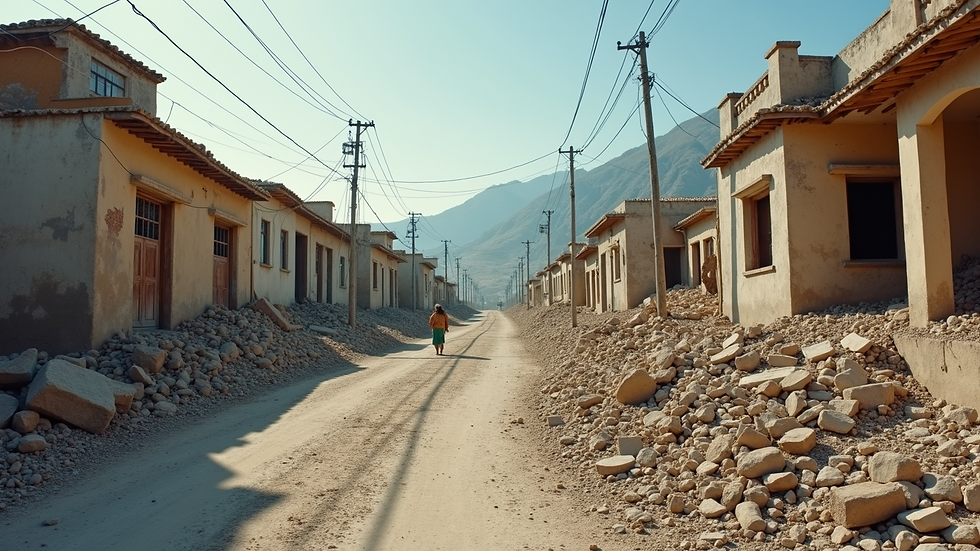 Wide angle view of an earthquake-affected community