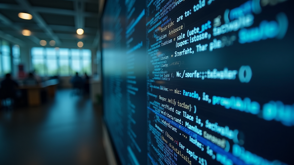 High angle view of a digital display board showcasing coding concepts
