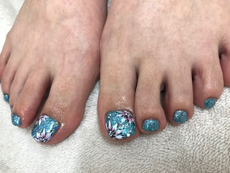 ブルーラメ&お花アート✿