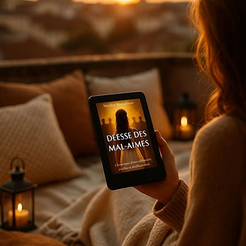 Lectrice avec Déesse des mal-aimés, roman de Marilyn Montplaisir