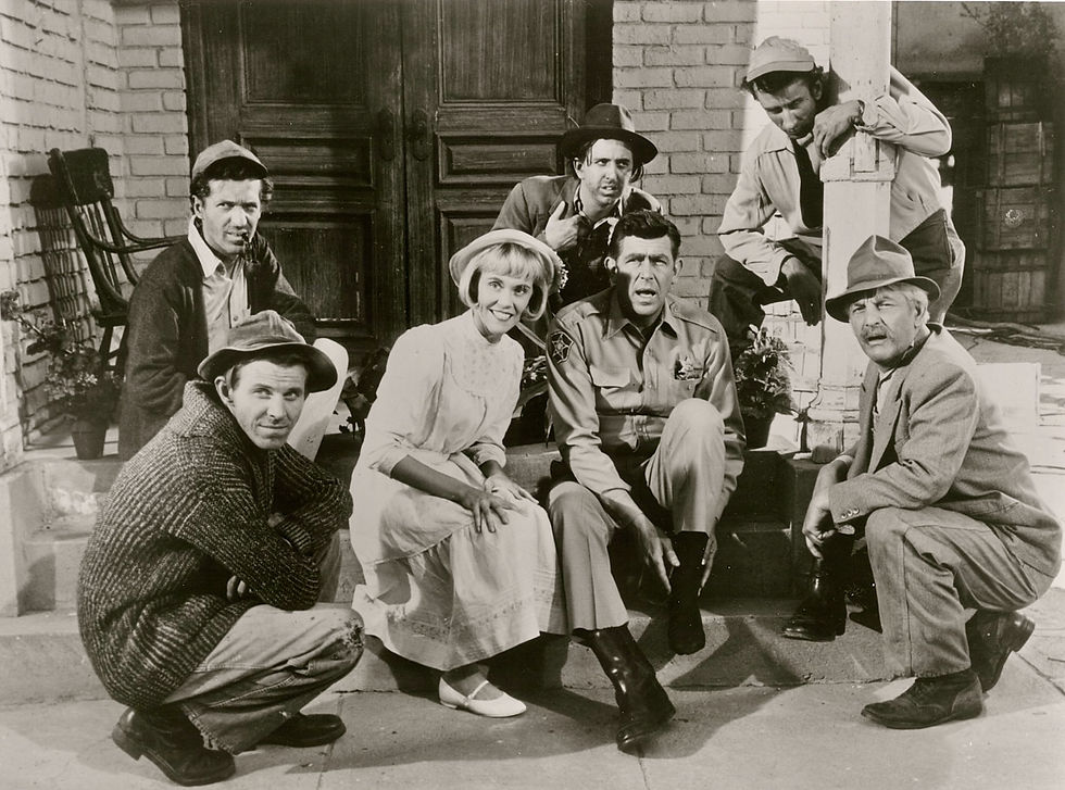 The Dillards, appearing as the Darlings, on The Andy Griffith Show with Maggie Peterson Mancuso, as Charlene Darling, and Denver Pyle, right, as Briscoe Darling.