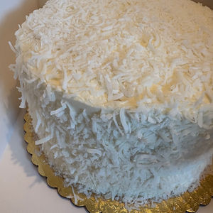 coconut cake on cake board