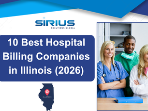 Sirius Solutions Global graphic: three smiling medical staff beside title 10 Best Hospital Billing Companies in Illinois (2026).