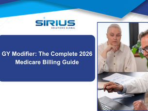 Sirius Solutions Global banner: doctors in meeting, with text GY Modifier: The Complete 2026 Medicare Billing Guide