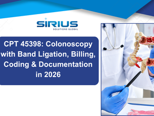 Promo graphic of doctor with colon model; text: CPT 45398: Colonoscopy with Band Ligation, Billing, Coding & Documentation in 2026
