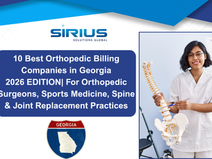 Woman in white scrubs holds a spine model beside a Georgia shield; banner reads 10 Best Orthopedic Billing Companies in Georgia.