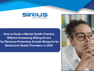 A thoughtful person with glasses in an office setting. Text: "How to Scale a Mental Health Practice... Behavioral Health Providers in 2026." Sirius logo.