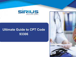 Blue and white medical-themed image with text "Ultimate Guide to CPT Code 93306." Features a doctor, stethoscope, and heart model.