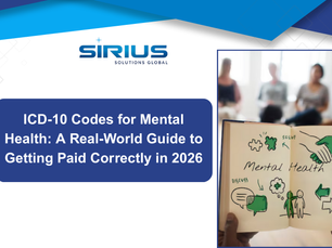 Group discussing mental health in a room, blurred. A book with "Mental Health" and doodles. Text: "ICD-10 Codes for Mental Health..."