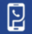 White smartphone icon with a phone symbol inside on a blue background, resembling a stylized letter "P".