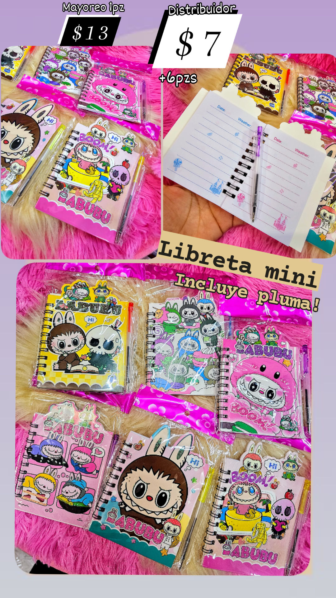 ($7)... 6pzs { Libreta mini ● Labubu