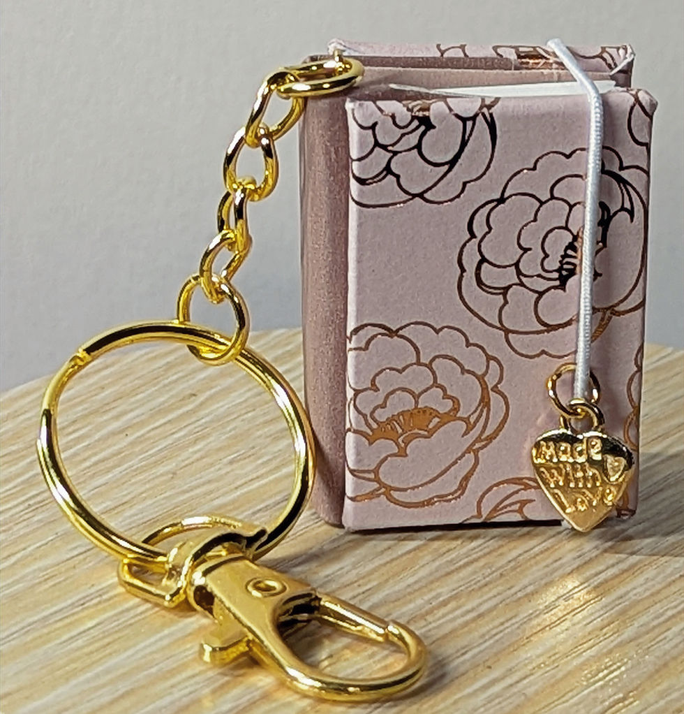 Floral tiny blank journal keychain with ‘Made With Love’ heart charm and gold hardware, 1.5 x 1 inch mini notebook