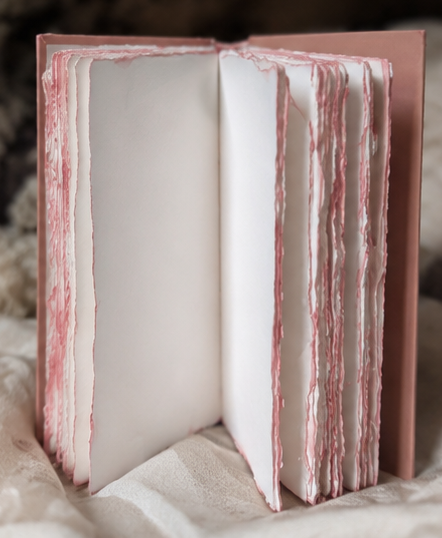 Thumbnail: Rose scented journal open pages with deckled edges and pink-tinted paper (5.5 x 8.5 handmade heirloom journal)