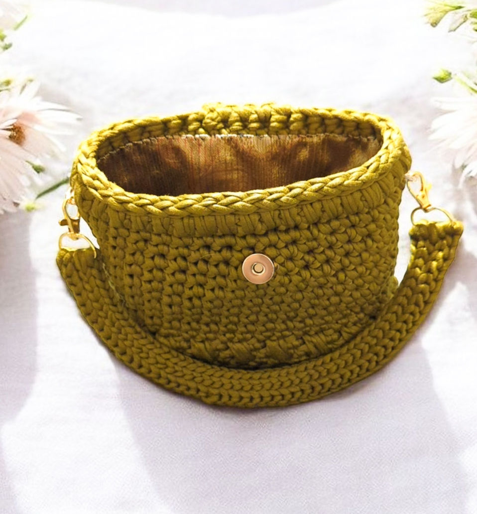 Handmade Olive Crochet Bag open