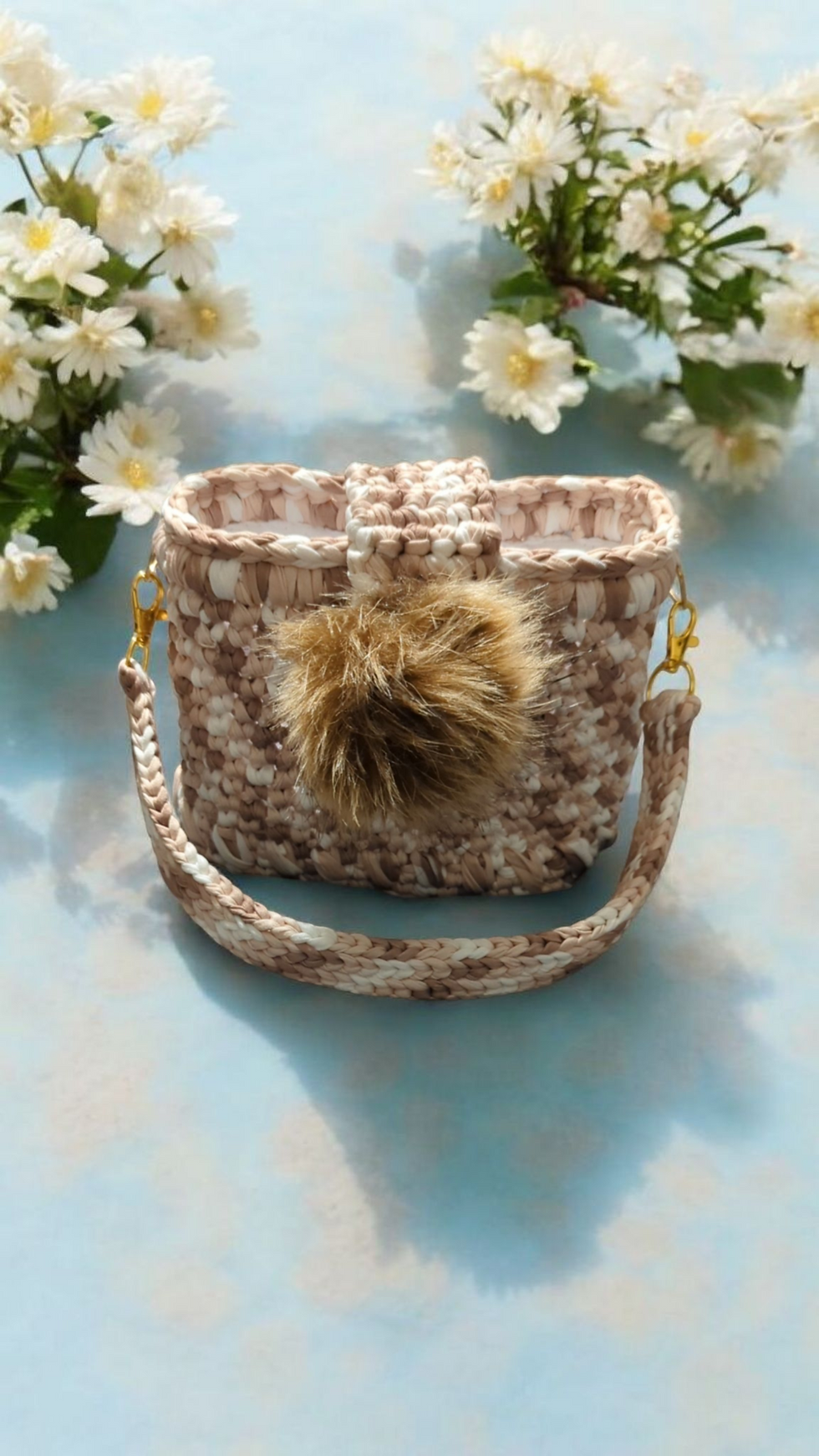 Handmade Beige & White Crochet Bag