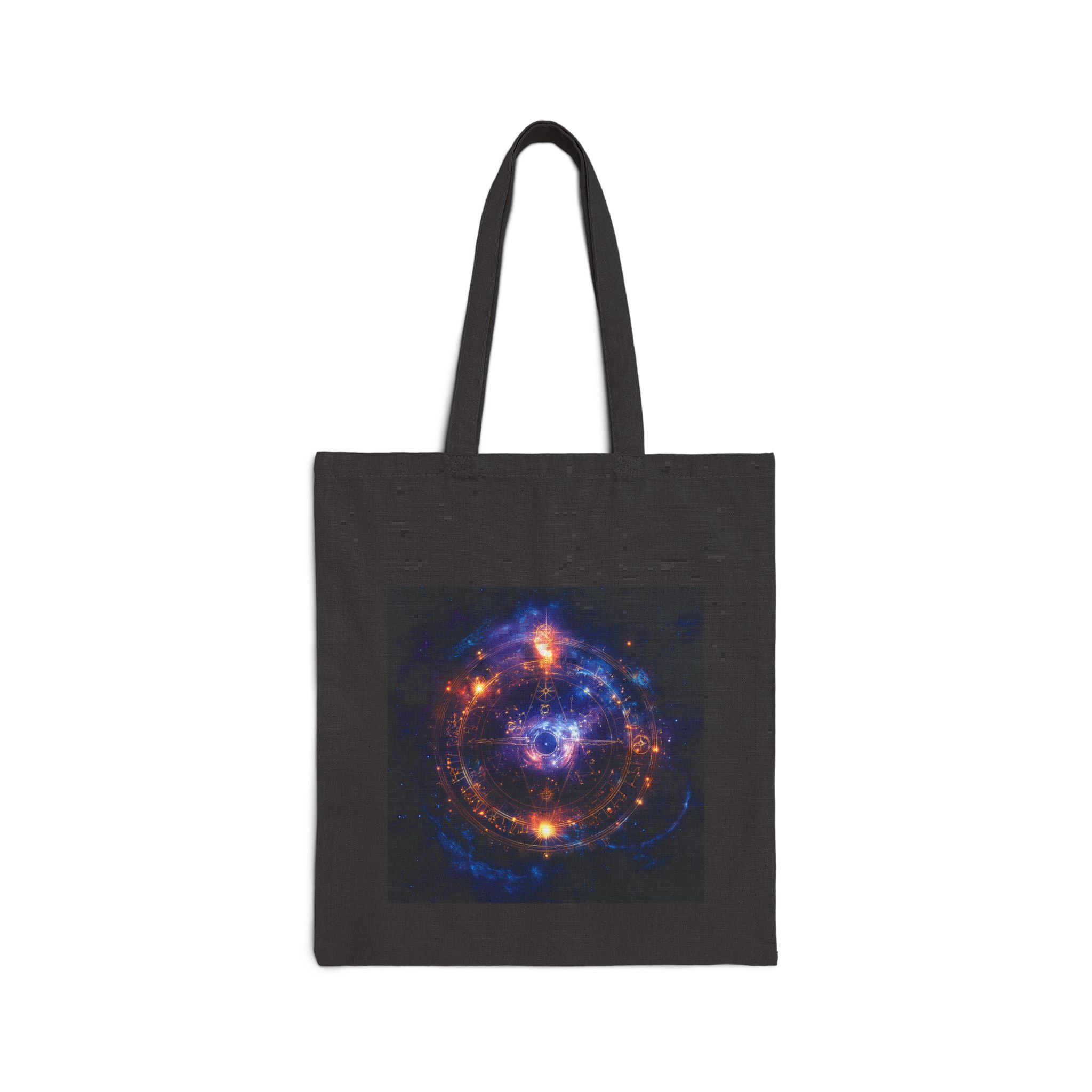 Cosmic Vibes Cotton Canvas Tote Bag - Astrological Design for Everyday Use