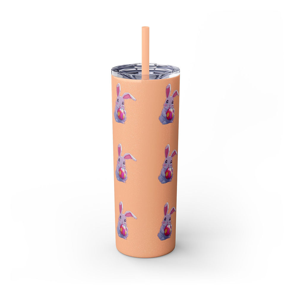 Thumbnail: Cute Bunny Skinny Tumbler with Straw 