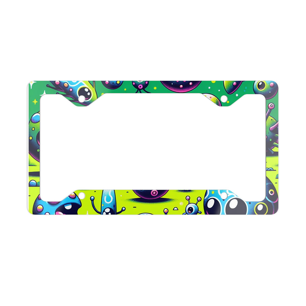 Happy Aliens Metal License Plate Frame 