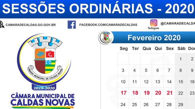 Confiram o calendário das sessões ordinárias do primeiro semestre de 2020