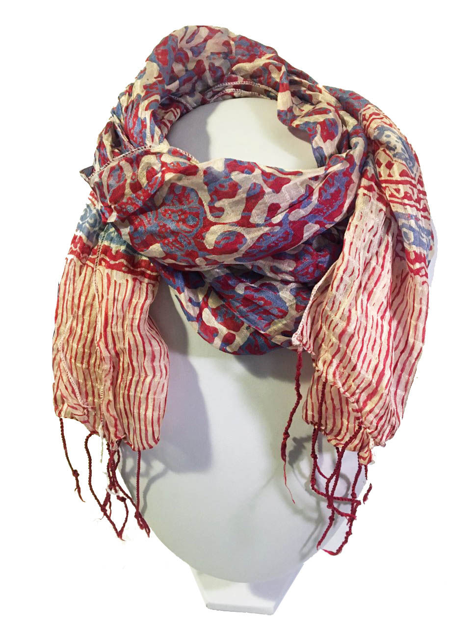Foulard Rose et Bleu en Soie, imprimé main