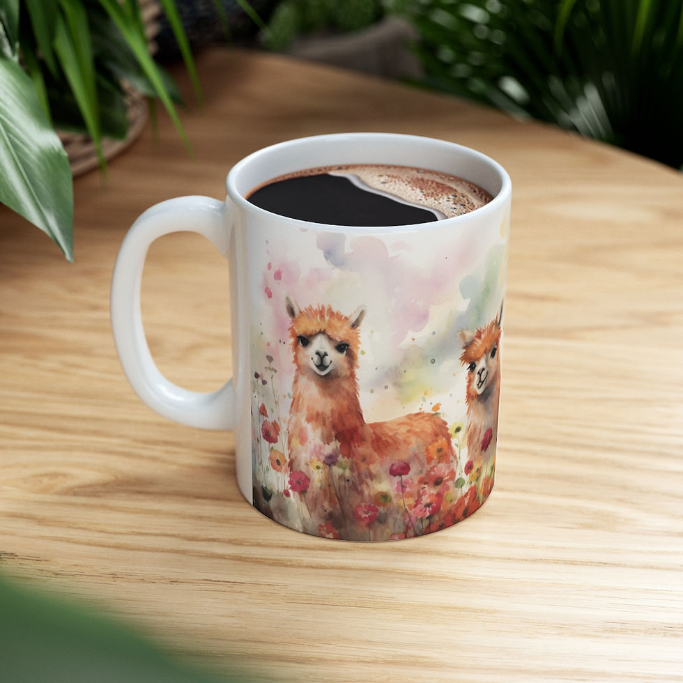 Thumbnail: Alpaca group in watercolor flowers