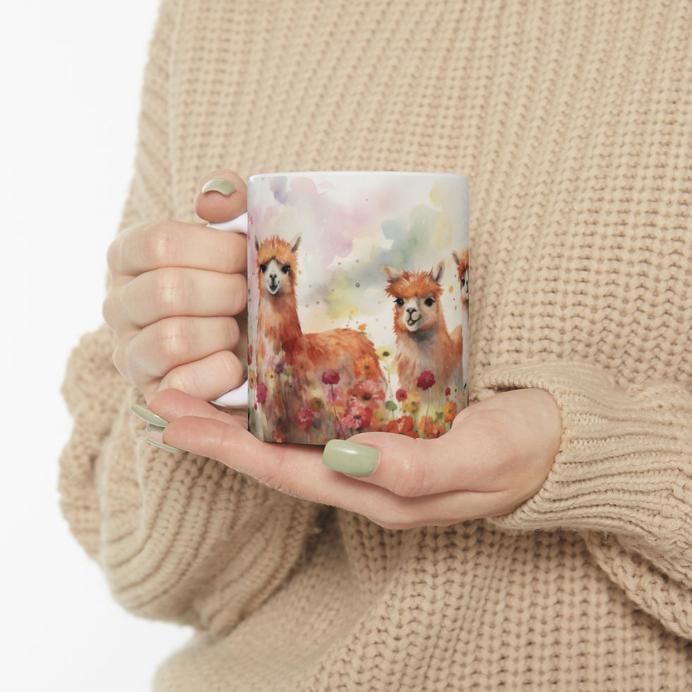 Thumbnail: Alpaca group in watercolor flowers