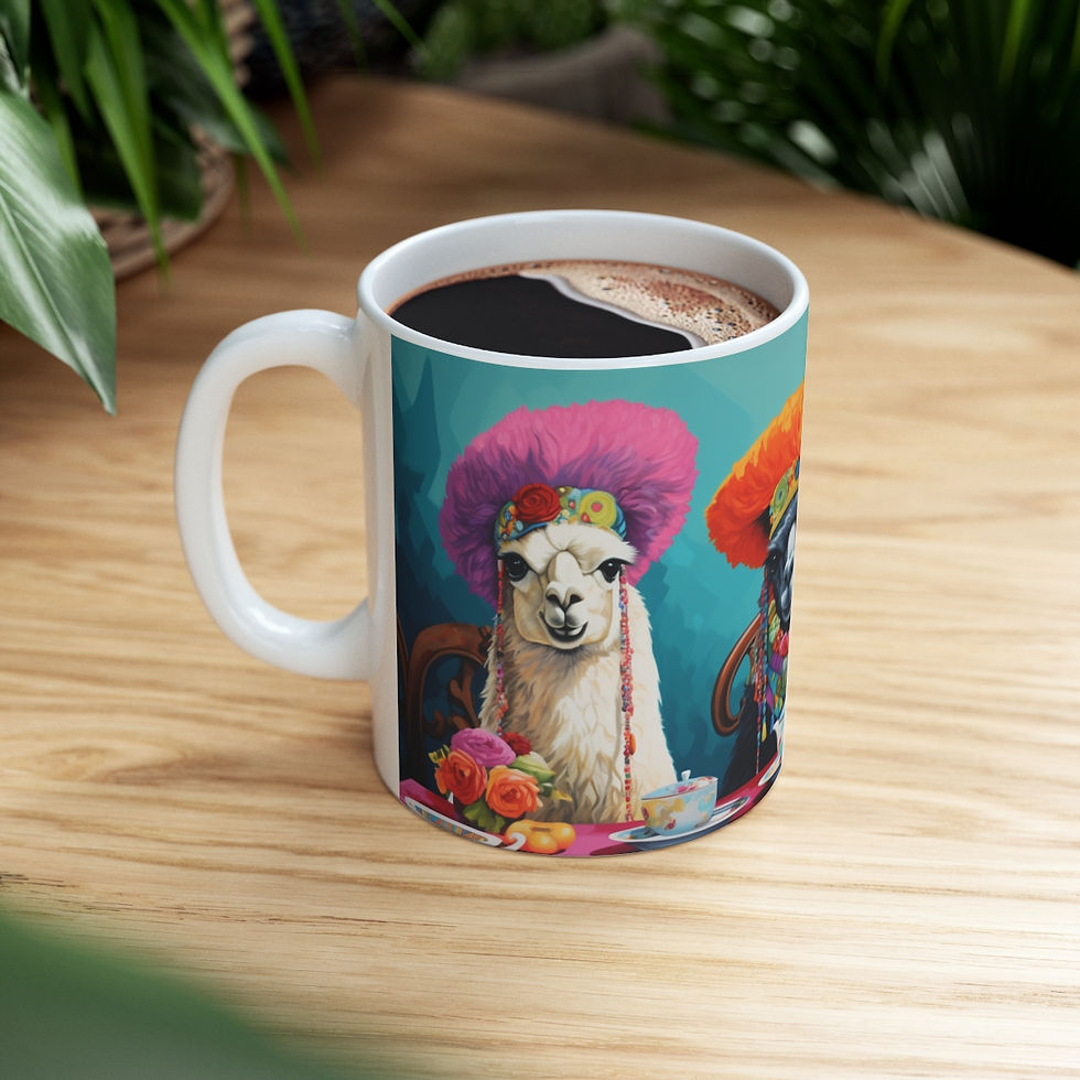 Thumbnail: Alpaca in bright colors and big hats at a tea party 7