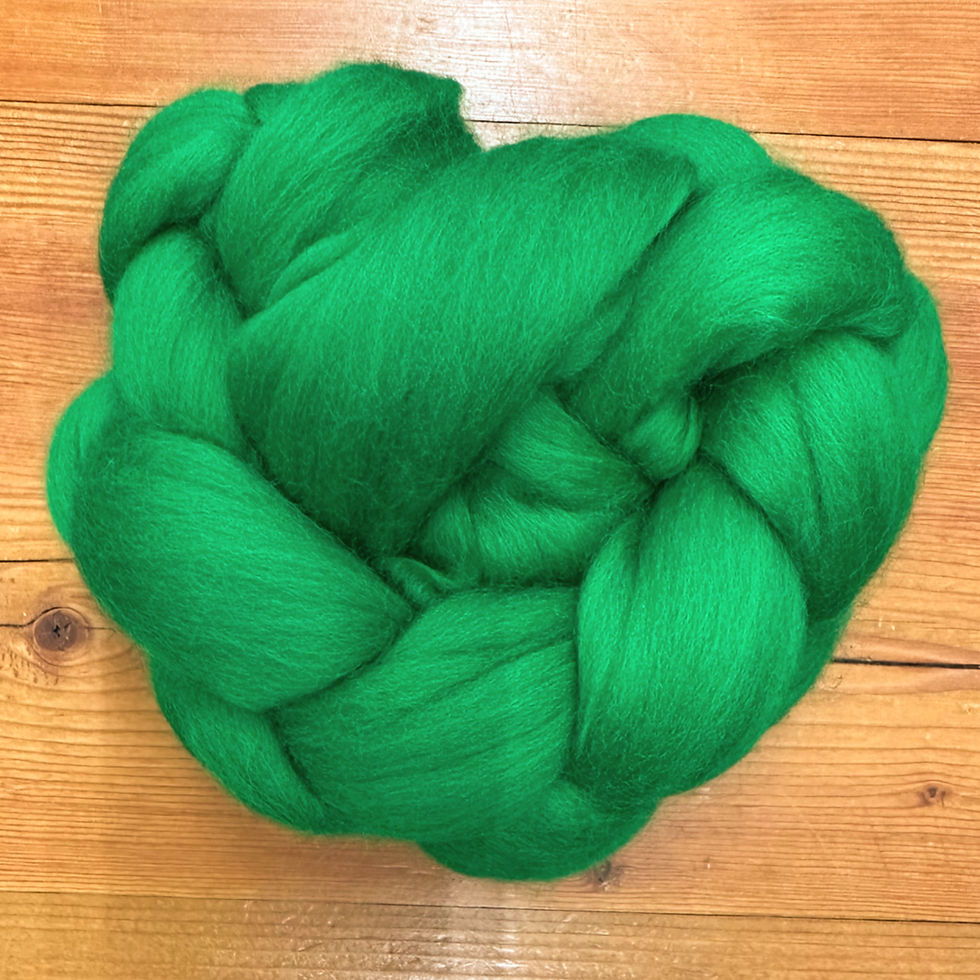 “Emerald" fine merino wool top approximately 3 inch staple 4 oz braid