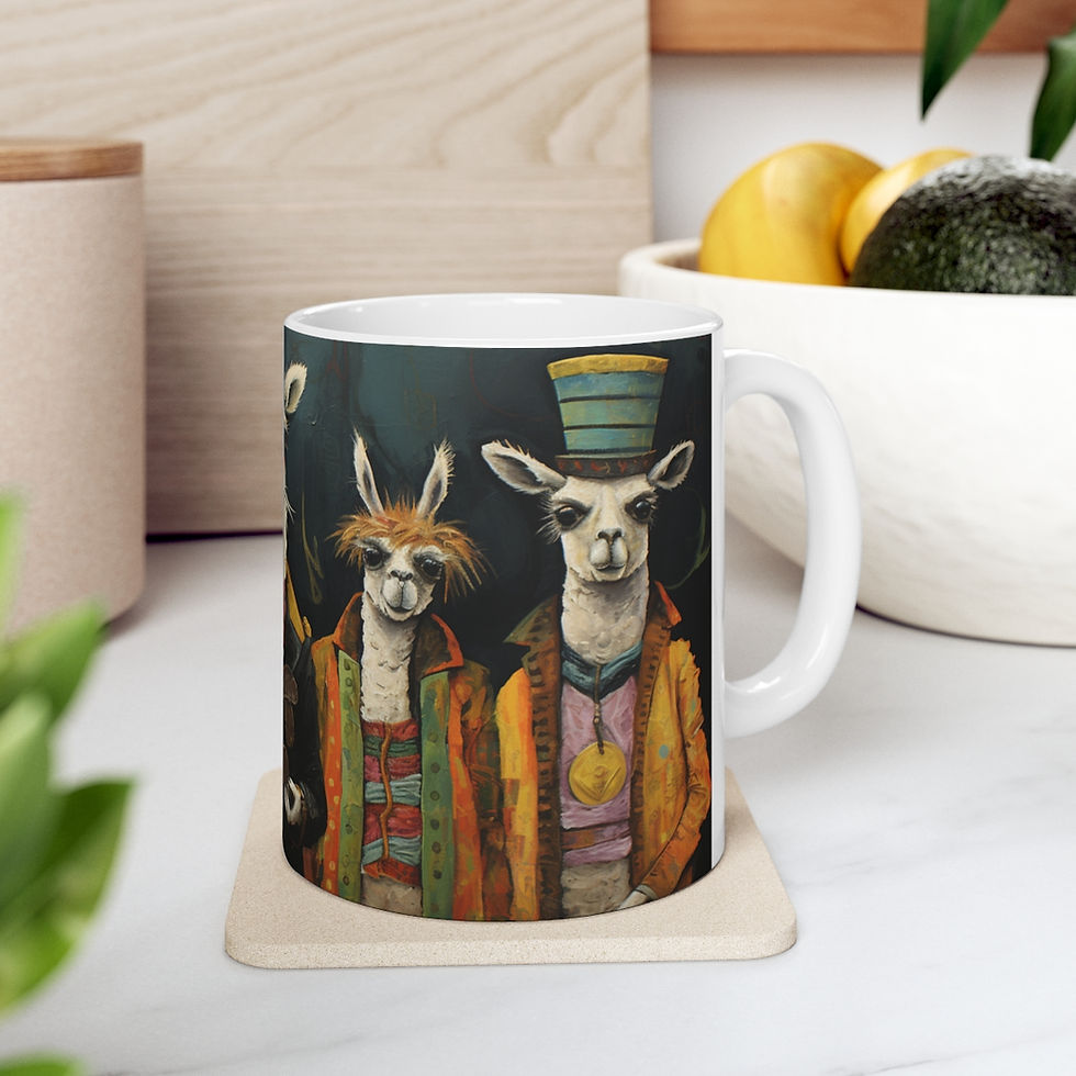 Thumbnail: A group of long necked alpaca with hats