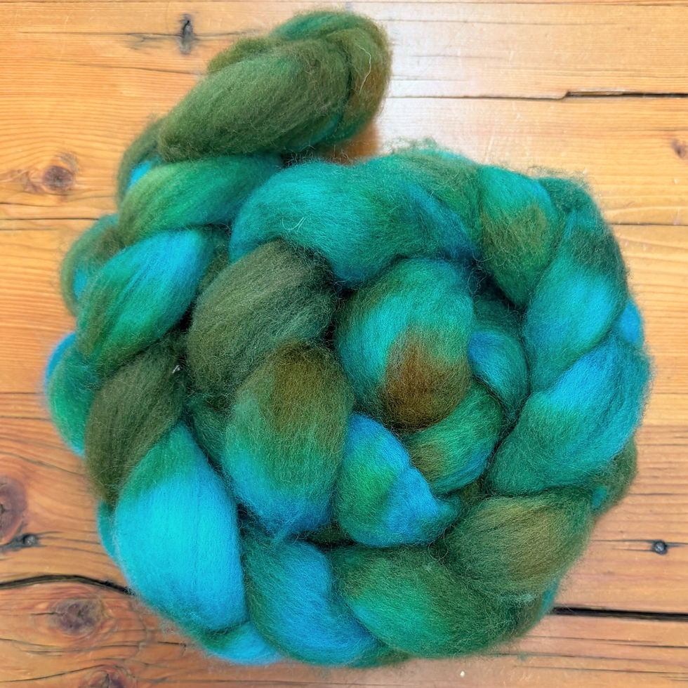 “Antique Turquoise” 100% BFL roving dyed by Theodora’s Pearls in Longmont, CO