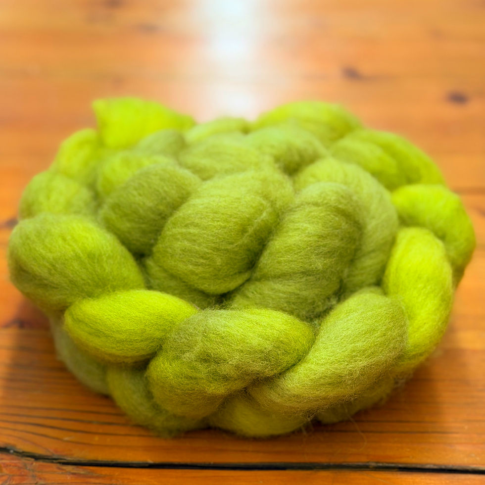 “Chartreuse” 100% BFL roving dyed by Theodora’s Pearls in Longmont, CO