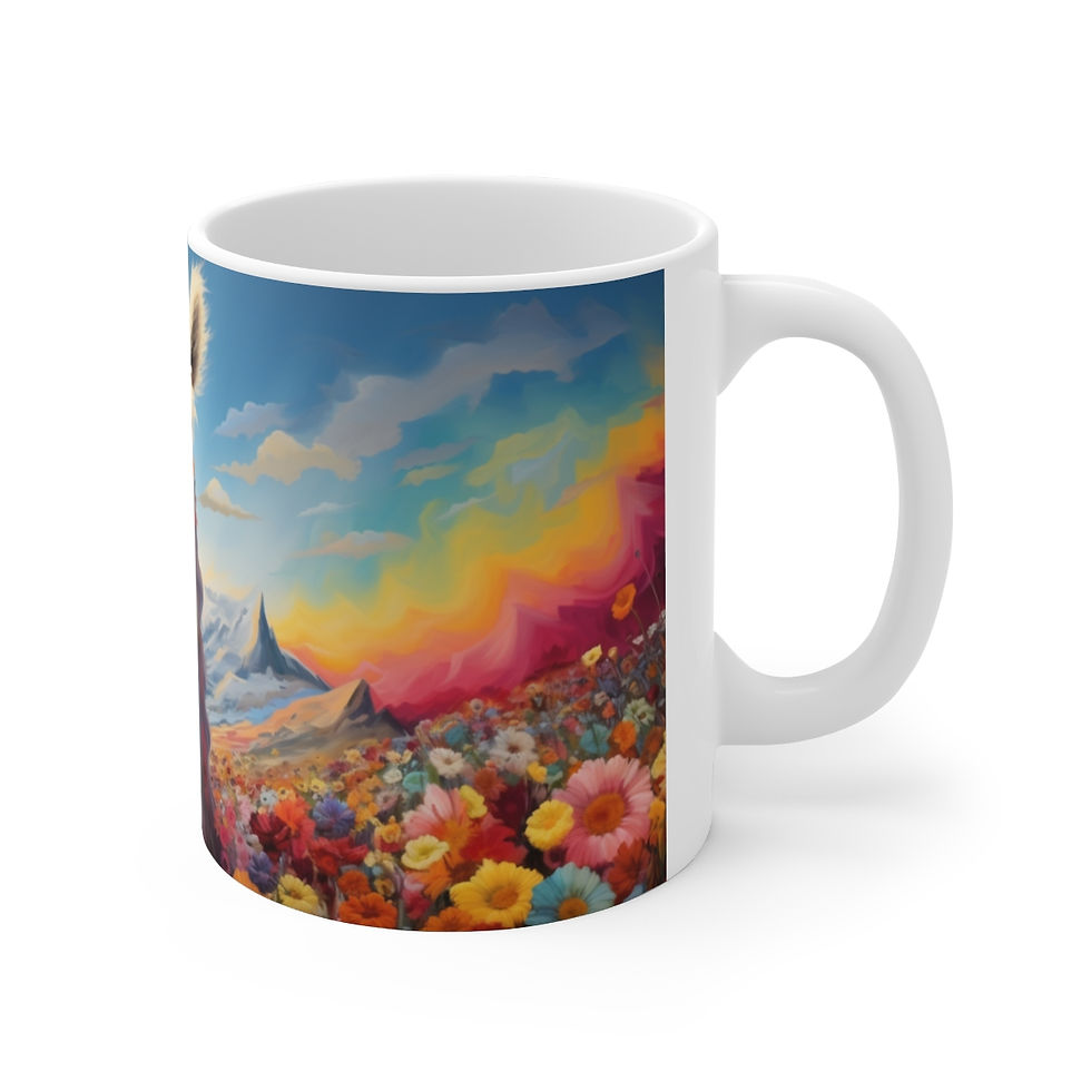 Thumbnail: Copy of Alpaca with a rainbow in a flower field. 