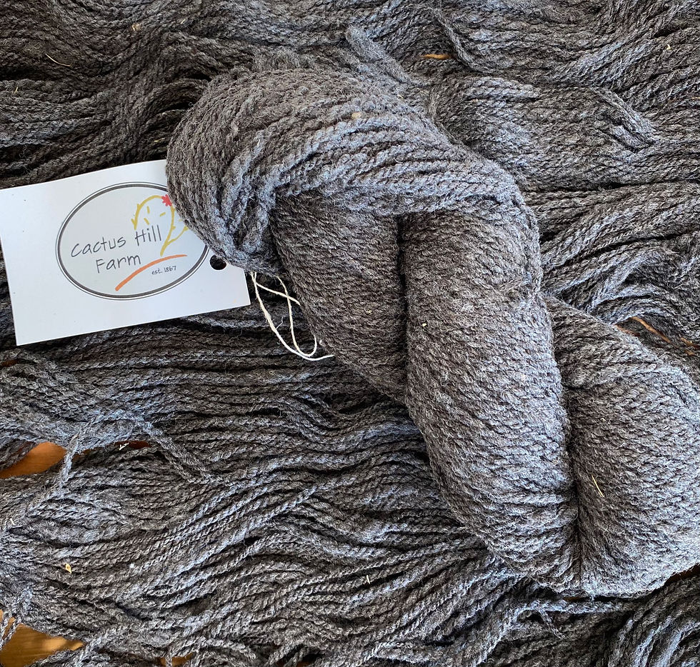 natural light grewy merino worsted yarn skein with yarn in the background