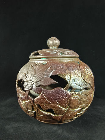 柴燒雙層鏤空茶倉-蓮花23x19cm.JPG
