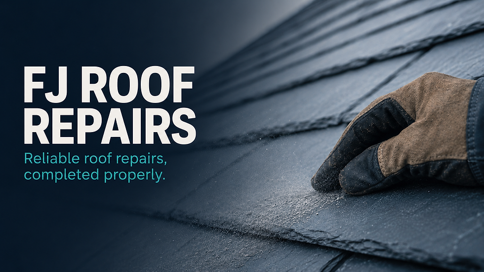 FJ Roof Repairs logo with worker's hand on roof tiles