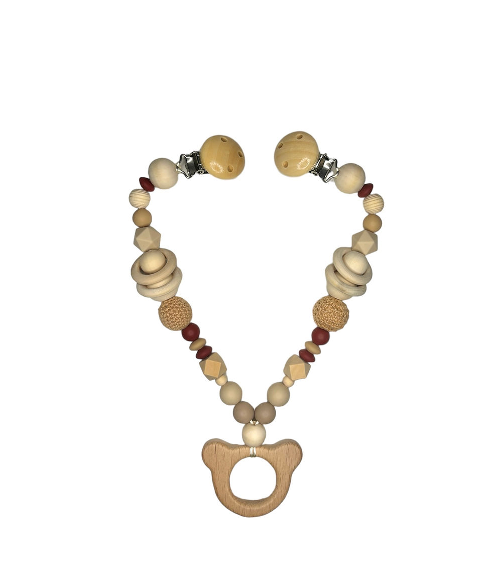 Thumbnail: personalisiertes Kinderwagen Set, Schnuller Set, Greifkette Set Braun