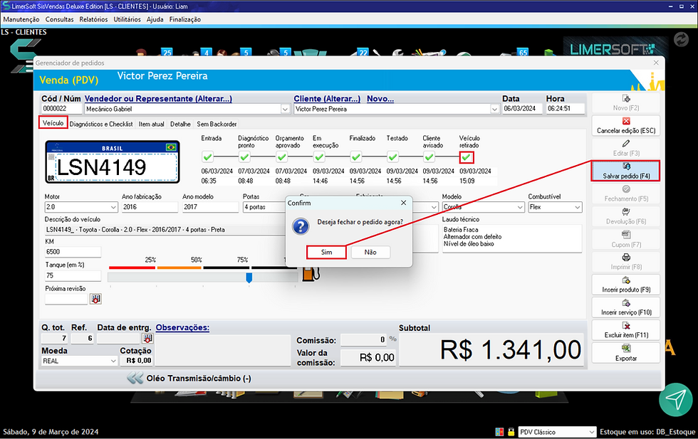 Fechamento do pedido