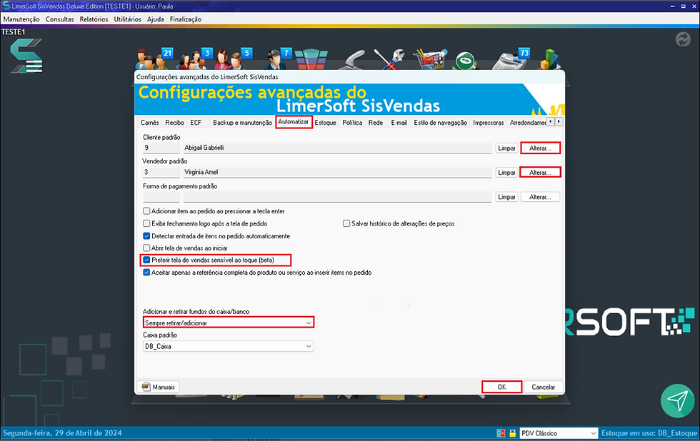 Ativar opção de vendas rápido