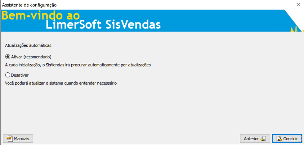 Ative as atualizações automáticas no assistente de configuração