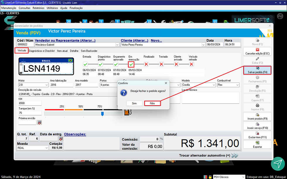 Opção em execução