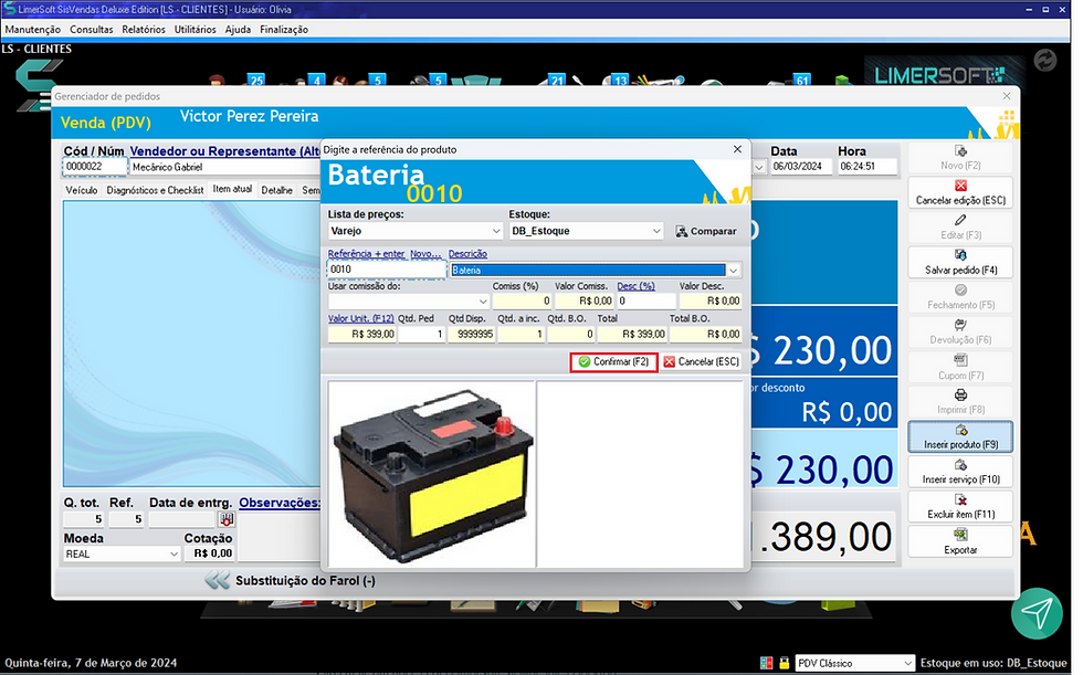 Seleção de um produto