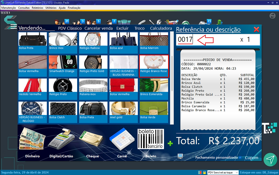 Inserindo na venda produto pesquisado