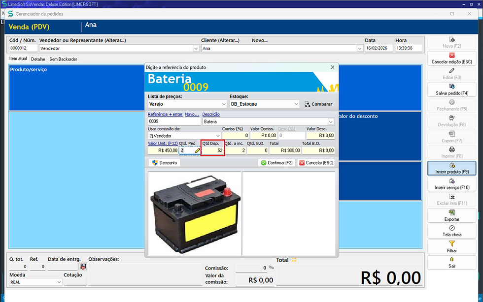 Informa a quantidade disponível em estoque