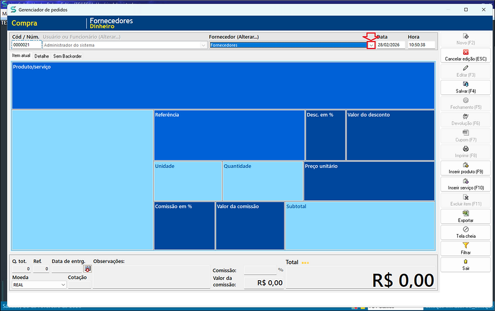 Selecione o usuário e fornecedor