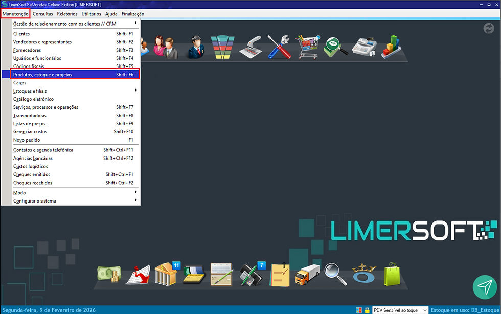 Acesse Menu Manutenção > Cadastro de Produtos