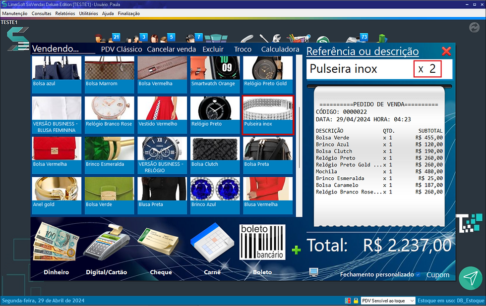 Inserindo quantidade de produtos