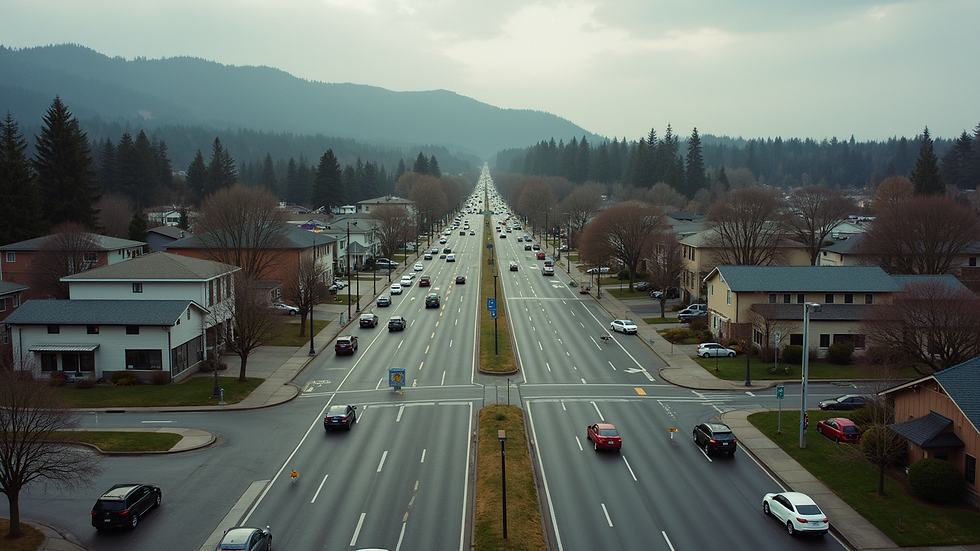 High angle view of a busy road intersection in an Oregon city