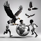 black and white Children playing. The country Africia, the country United States and a Pa